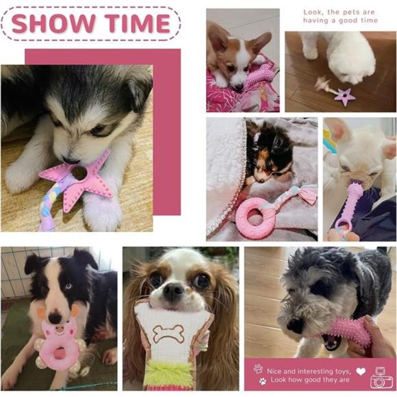 6 Pack Puppy Toys for Teething Small Dogs, Cute Pink Dog Chew Toys for Puppies - Picture 3 of 7